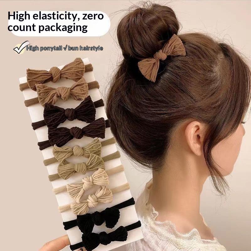 Bow Hair Ties Sweet Style Set For Women High Elasticity Fabric Solid Color Bowknot Minimalist Ponytail Holders Hair