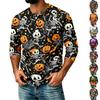 Men's Casual Shirt with Raglan Three-Quarter Sleeve, Halloween Graphic Print