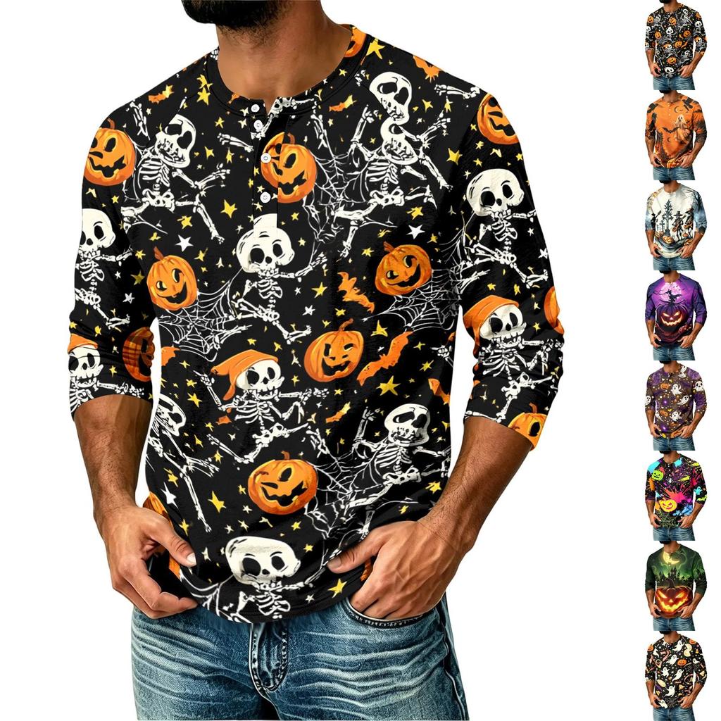 Men's Casual Shirt with Raglan Three-Quarter Sleeve, Halloween Graphic Print