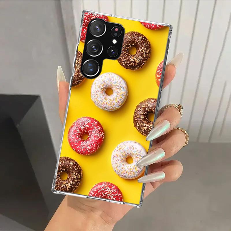 Macaron Ice Cream Cake Doughnut Phone Case for Samsung Galaxy S26 S24 S23 Ultra S25 Edge S22 S21 Plus S20 FE + Soft Print Shell