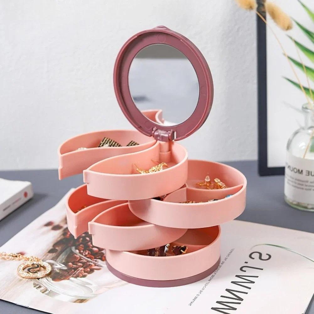 360 ° Rotating Jewelry Box Standing Holder Multi-layer Classified Dustproof and Moisture-proof Compartment Design Storage Box