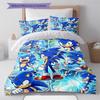 Blue Hedgehog Cartoon Pattern Bedding Set Quilt Cover Pillowcase Home Decor Gift (1 * Duvet Cover + 2 * Pillowcase, Without Core)