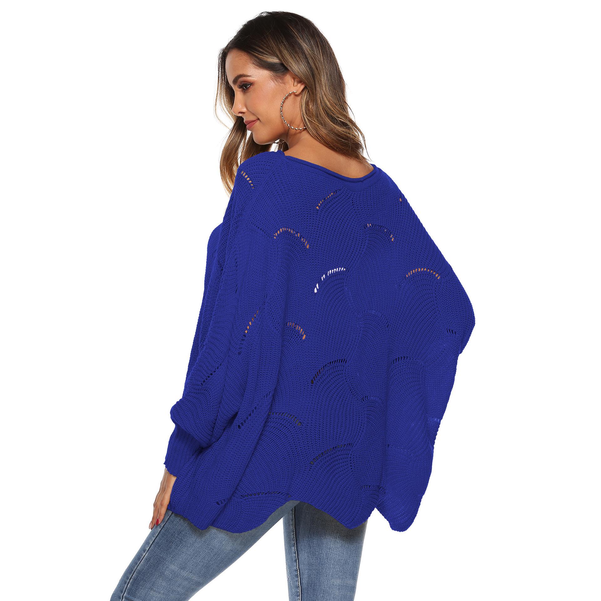 Осенне-зимний женский асимметричный свободный свитер с рукавами-фонариками «летучая мышь» — фото 14