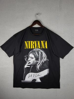 Kurt Cobain Nirvana T-Shirt Größe XL Großes Gesicht beidseitig schwarz