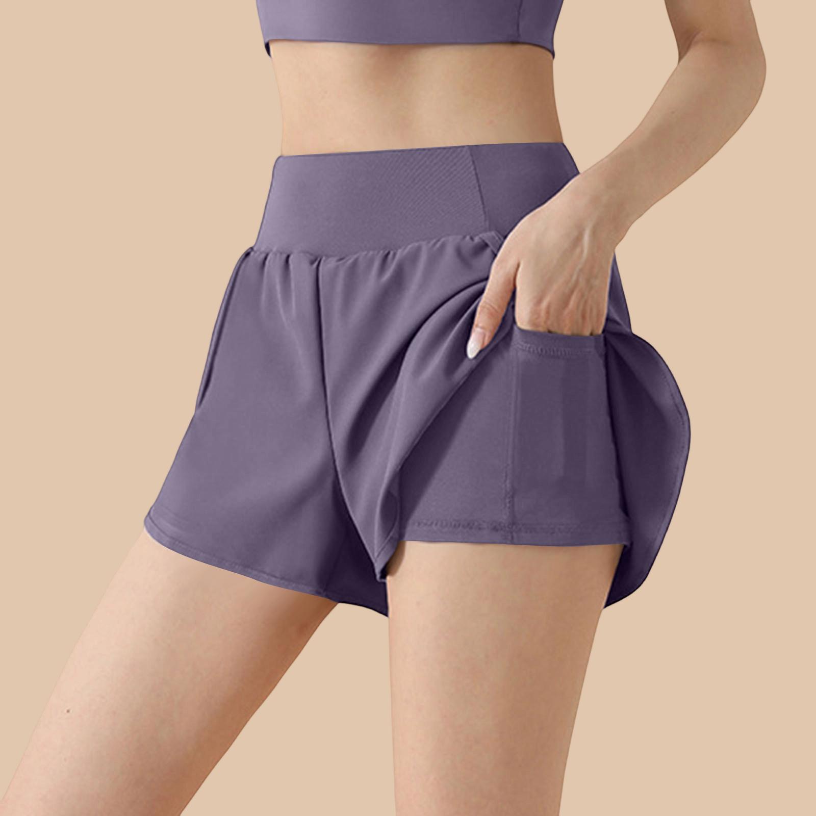 

Women s Fake Two-piece High Waist Hip-lifting Sports Shorts - Inner Pocket Loose Running Fitness Yoga Shorts XL фіолетовий