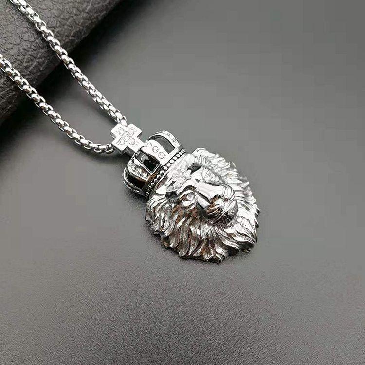 

316L Stainless Steel Lion Animal Men Crown Corss Necklaces Chain Pendants Punk Rock Hip Hop Personality Boy Jewelry 60cm срібний