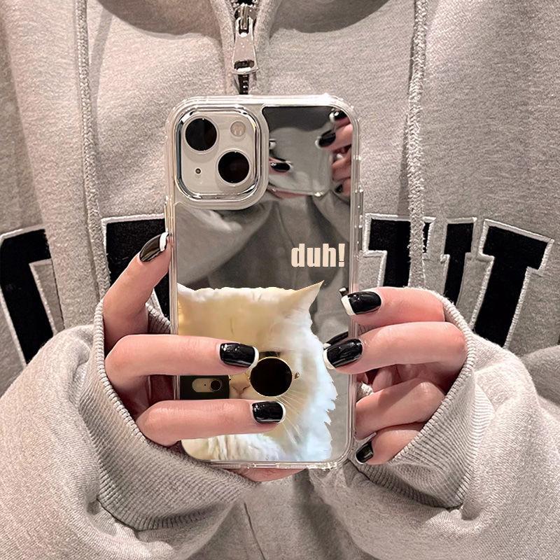 Sunglasses cat cute mirror surface for iPhone17promax mobile phone case 15/14 electroplating button Apple 13