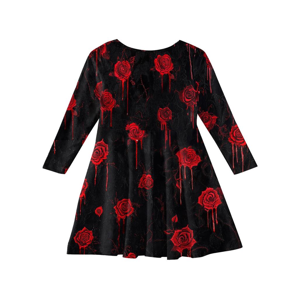 Girls' Summer Princess Dress Halloween Day- Long Sleeve A-Line T-Shirt Dress