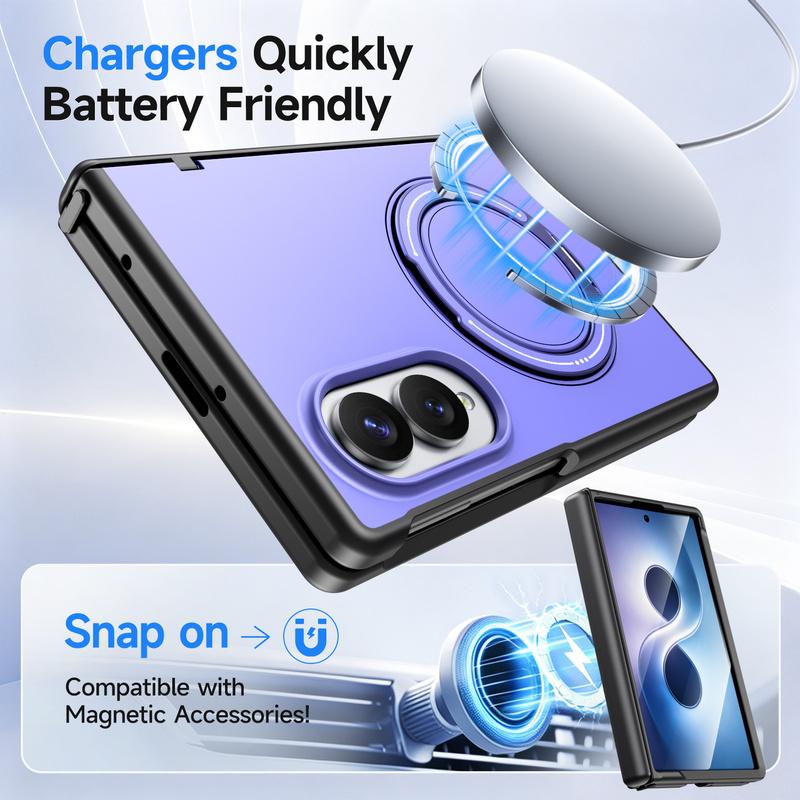 Aluminum Alloy Back Cover Phone Case for Samsung Galaxy Z Fold 8 Wide 5G with 360° Rotating Ring Kickstand Hinge Protect Cover