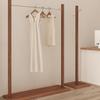 Vintage-Style Floor-Standing Women's Clothing Rack: Stainless Steel & Imitation Walnut Display Stand.