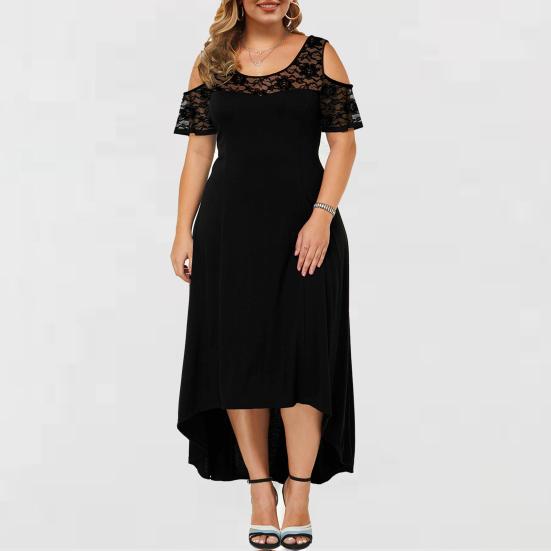 Vår Höst Dam Formell Klänning Spets Elegant Klänning Off Shoulder Plus Size Lång Sommarklänning Oregelbunden Fåll Maxiklänning Streetwear