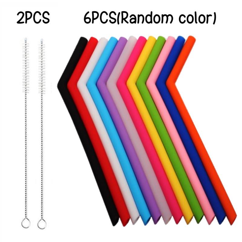 

Многоразовые силиконовые изогнутые трубочки для питья, однотонные, круглой формы, щетки для чистки 6 tubes+2 brushes