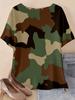 Women's Plus Size Camo Print Casual T-Shirt, Crew Neck, Allover Print