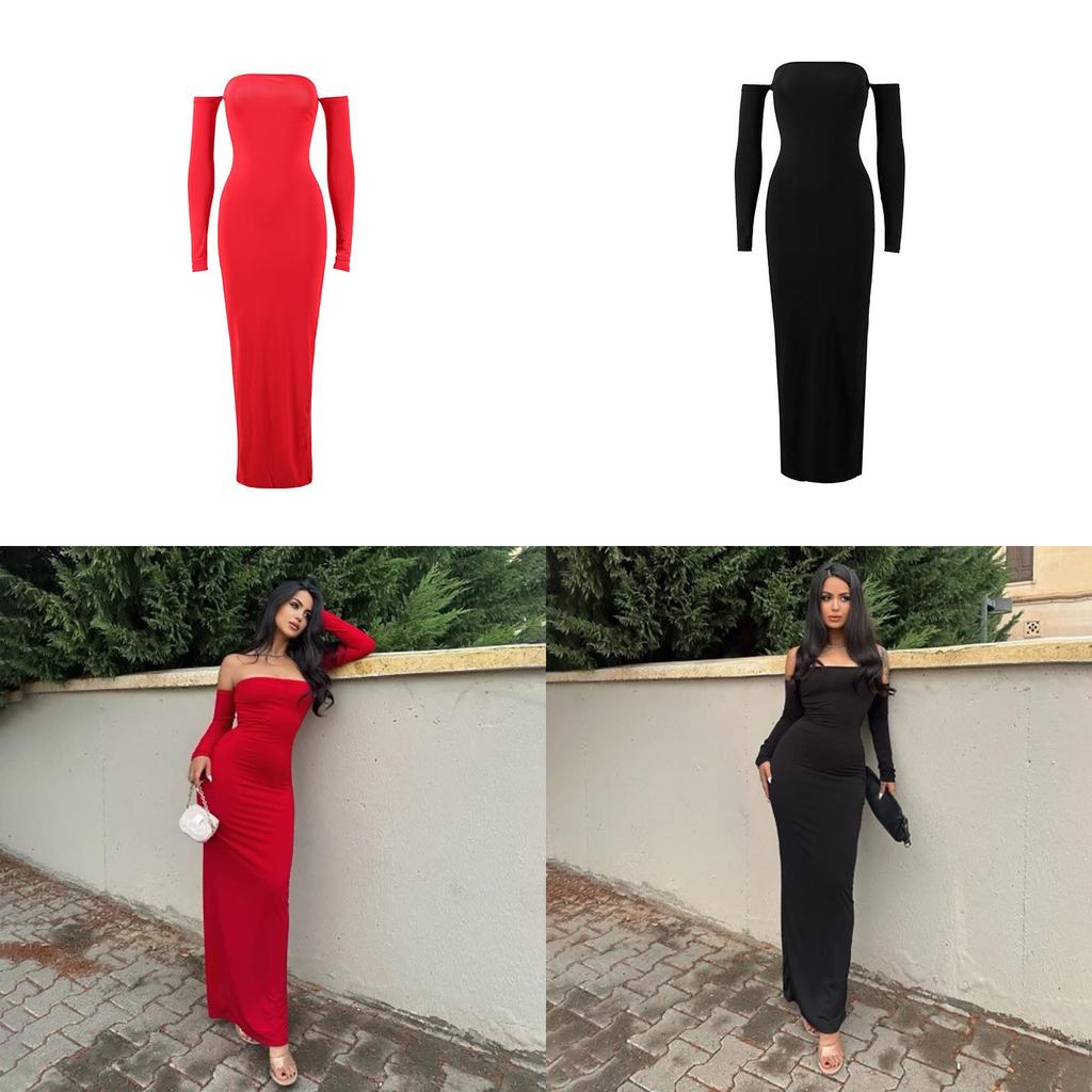 Seksowna Sukienka Bodycon Odkrywająca Ramiona Z Rozcięciem Na Nocne Wyjście Do Klubu