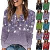 Women's Fashion V-Neck Button-Up T-Shirt With Christmas Print Long-Sleeved Top