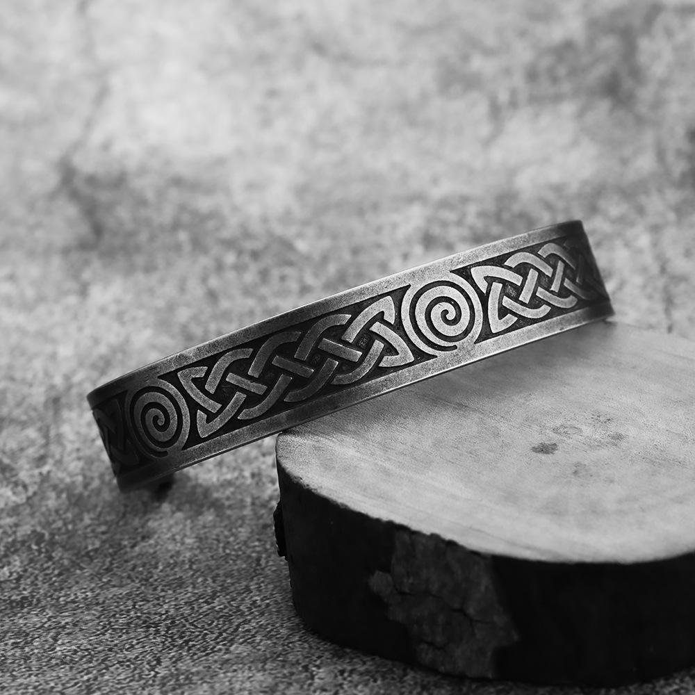 Vintage Viking Celtic Knot Antique Stainless Steel Cuff Bracelet