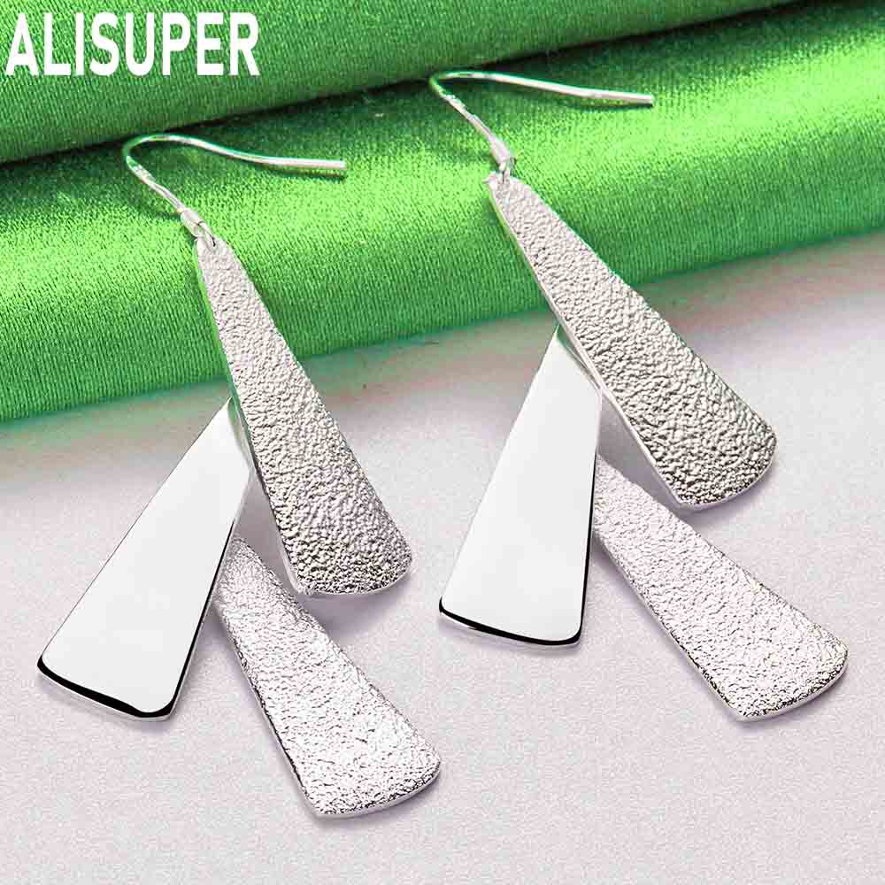 925 Sterling Silver Triangle Long Drop Earrings - Fashionable Party Jewelry