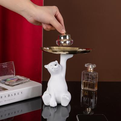 Creative Resin Crafts Animal Figurines Sculpture White Bear Statue Storage Tray Cabinet Living Room Home Office Decor Holder