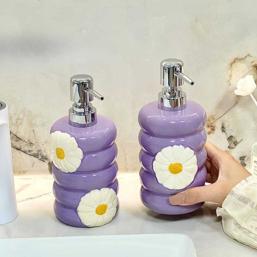 410ml Ceramic Soap Bottle Shampoo Soap Press for Home Use Press Pump Refillable Container Leak Proof Bathroom Refill Dispenser
