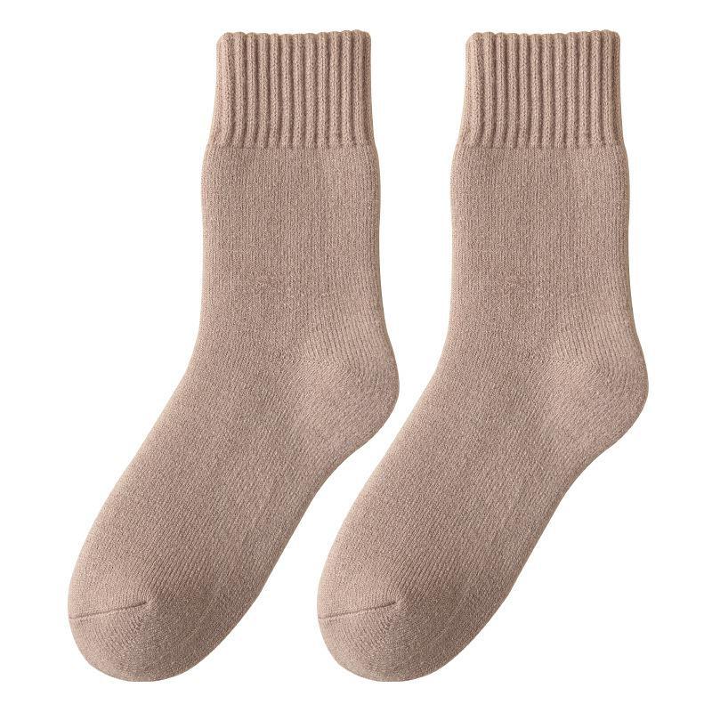Women's Winter Mid-Tube Socks - Thick, Warm, Soft, Plus Velvet, Solid Colors, Imitation Cashmere, Versatile Casual Home Wear.