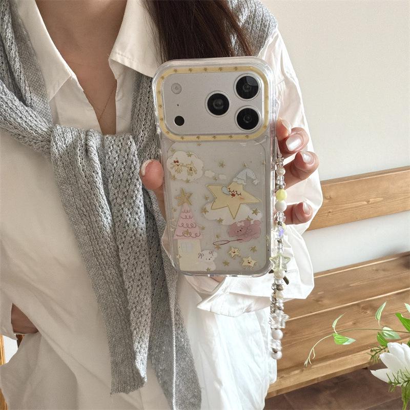 Korean-Japanese Star & Puppy Chain Phone Case for iPhone 16 Pro Max/15 Pro
