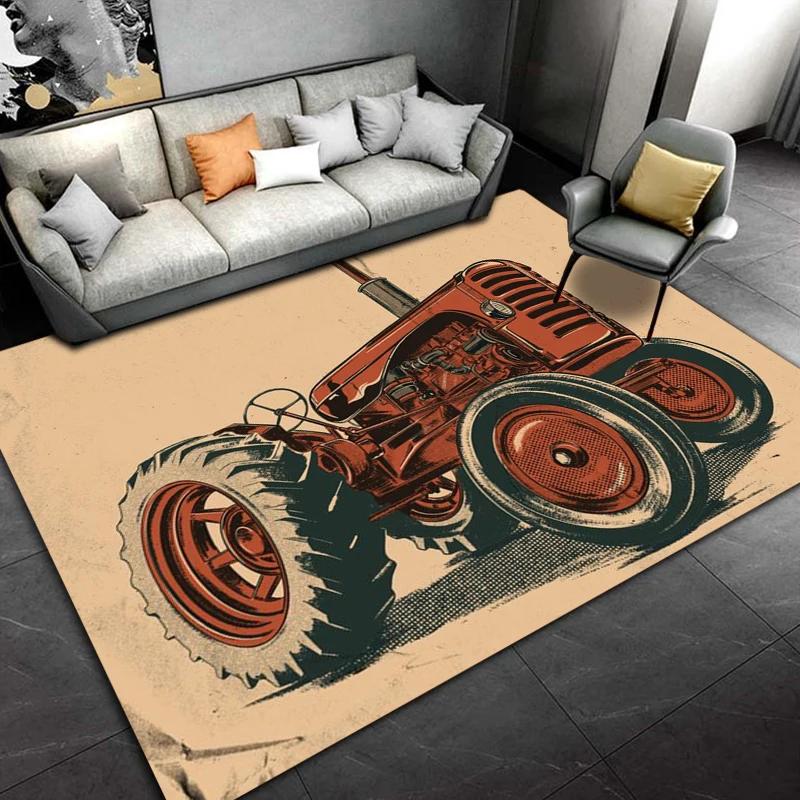 Car Tractor Series Pattern Truck Area Rug,Carpet Rug for Home Living Room Bedroom Sofa Doormat Decor,kids Non-slip Floor Mat 3D