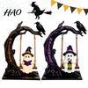 Halloween Home Decor Gifts Swinging Ghost On Tree Figurine, Resin Swing Statue, Spooky Porch Accessories Reading Ornament, Indoor Outdoor Tabletop