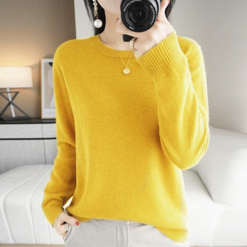 

QICED Свитер женский трикотажный осенне-зимний круглый вырез облегающий нешерстяной короткий большой размер пуловер базовая рубашка XXXL