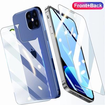 2 in 1 Glas für iPhone 15 14 13 Pro Max Vorderseite Rückseite gehärtetes Glas für iPhone 12 13 Mini 14 15 7 8 Plus SE 2/3 Displayschutzfolie für iPhone X XS Max XR