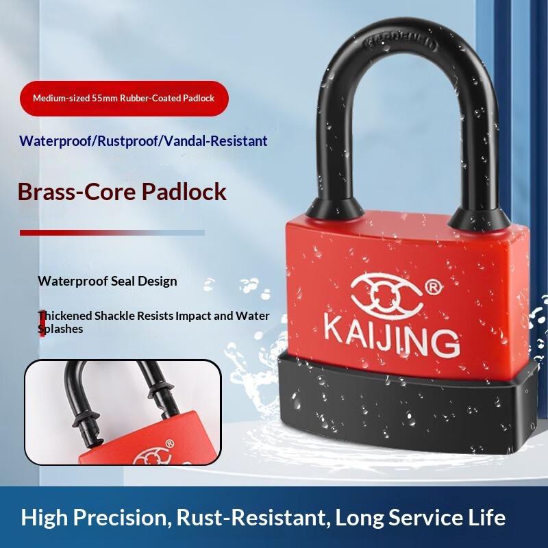 Heavy Duty 55Mm Rubber Coated Padlock Copper Core Waterproof Rustproof Anti Cut For Outdoor Gate Warehouse Lockers