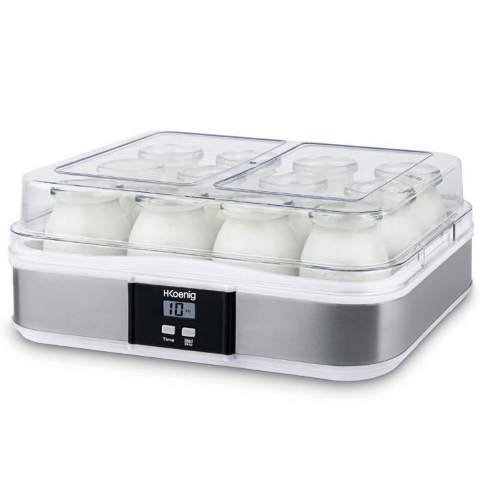 HKOENIG Yogurt Maker - ELY120 - Capacity 12 Pots of 160ml - Programmable Up To 15h - 15W
