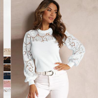 Spliced ​​Lace Commuter γυναικεία ρούχα με κούφιο μακρυμάνικο Μοναδικά κομψά μπλουζάκια