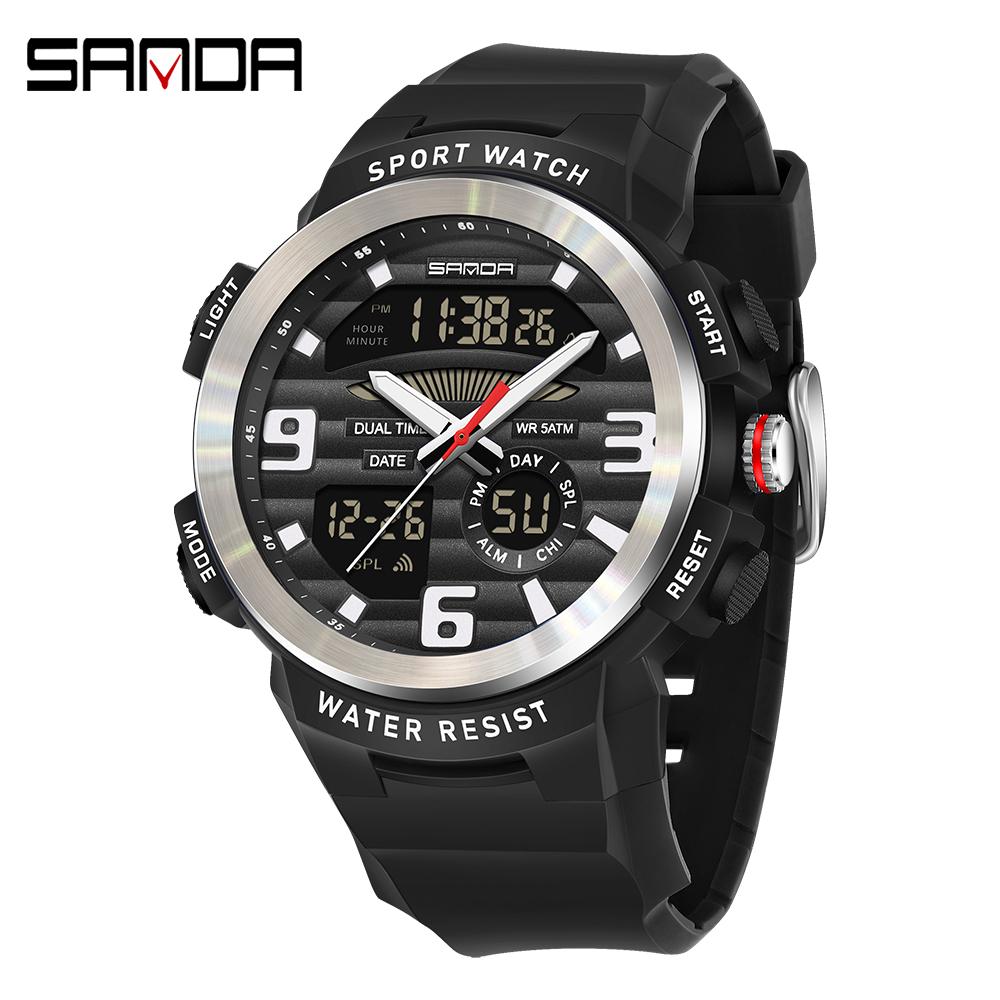 SANDA SD3399 Luxury Fashion Korean Edition Men's Sports Multi functional Waterproof LED Student Electronic Watch