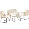 4 Piece Rattan Garden Furniture Set, Outdoor Patio Furniture with Loveseat, Armchairs and Coffee Table