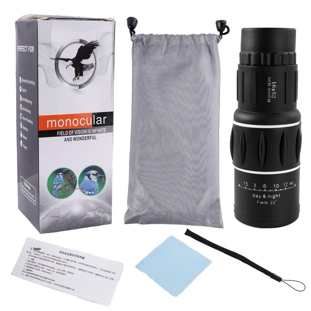 HD 16X52 Monocular Telescope: High Magnification Spotting Scope with Low Light Night Vision for Mobile Photography and Outdoor Use.