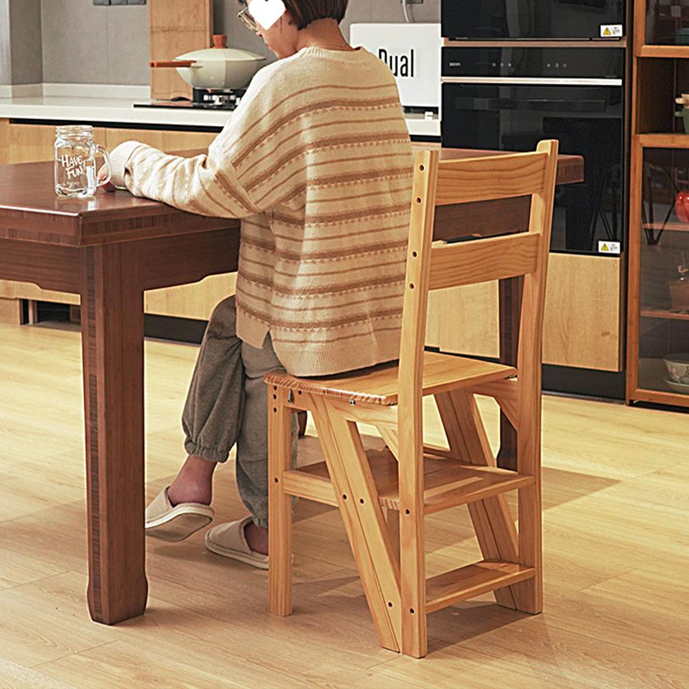 Scala a 4 gradini in legno massello, sgabello pieghevole multifunzione antiscivolo per interni, soggiorno e camera da letto.