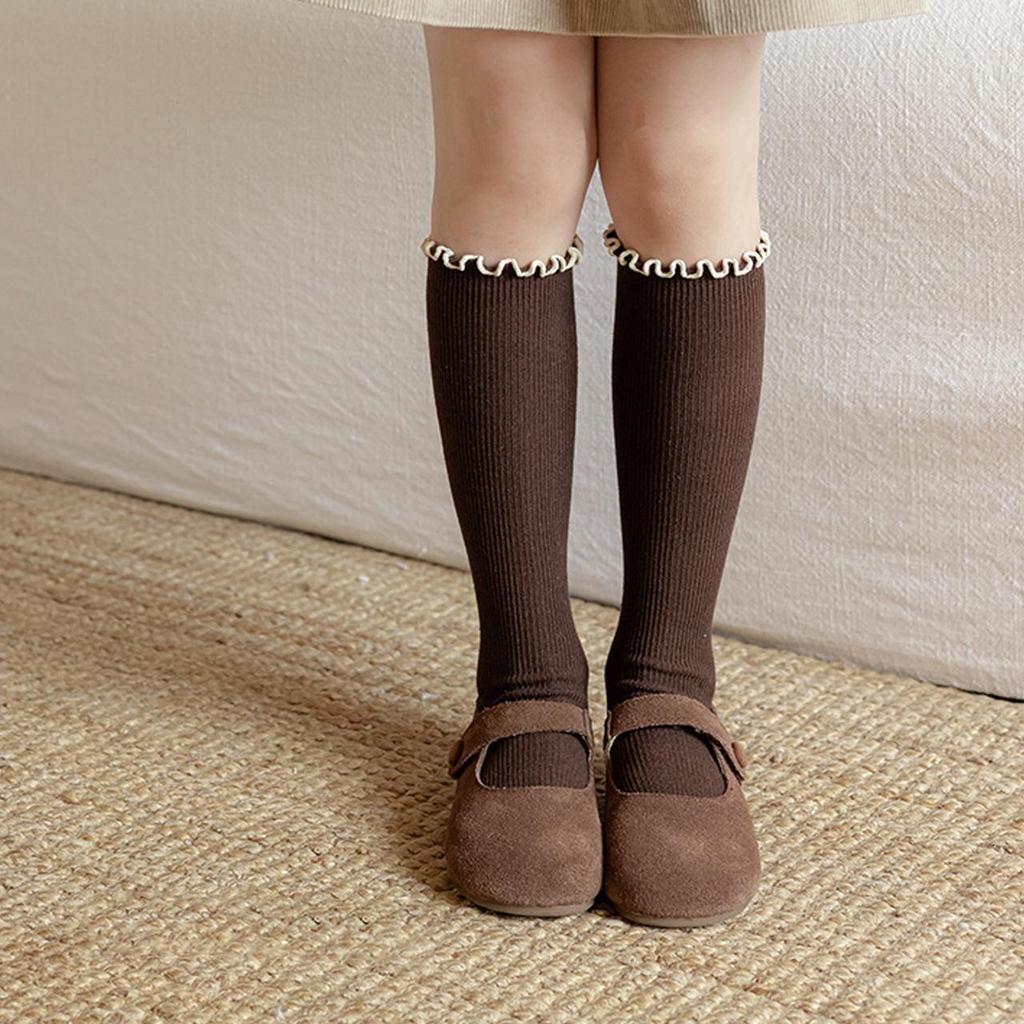 4-8J Süße Rüschen Mädchen Lange Socken Einfarbige Gestrickte Kniestrümpfe Frühling Herbst Kinder Baumwollsocken