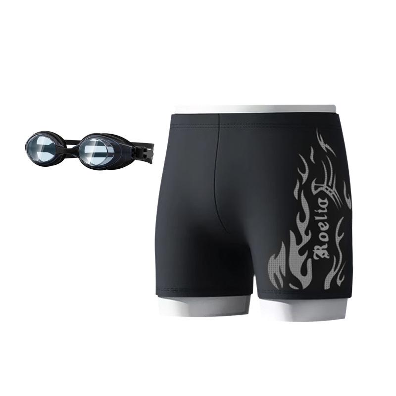Nylon Flame Men's Swim Trunks & Goggles Set - Quick-Dry Square Leg Training Swimwear