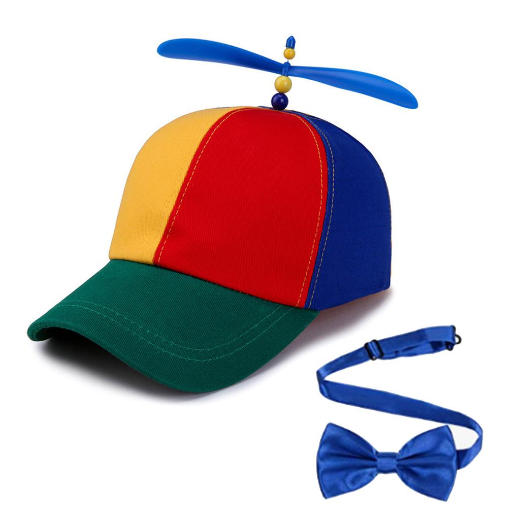 Rainbow Propeller Baseball Cap with Bow Tie Performances Hat for Christmas Children Outdoor Adjustable Duckbill Cap