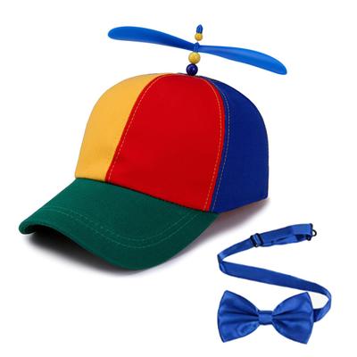Rainbow Propeller Baseball Cap with Bow Tie Performances Hat for Christmas Children Outdoor Adjustable Duckbill Cap