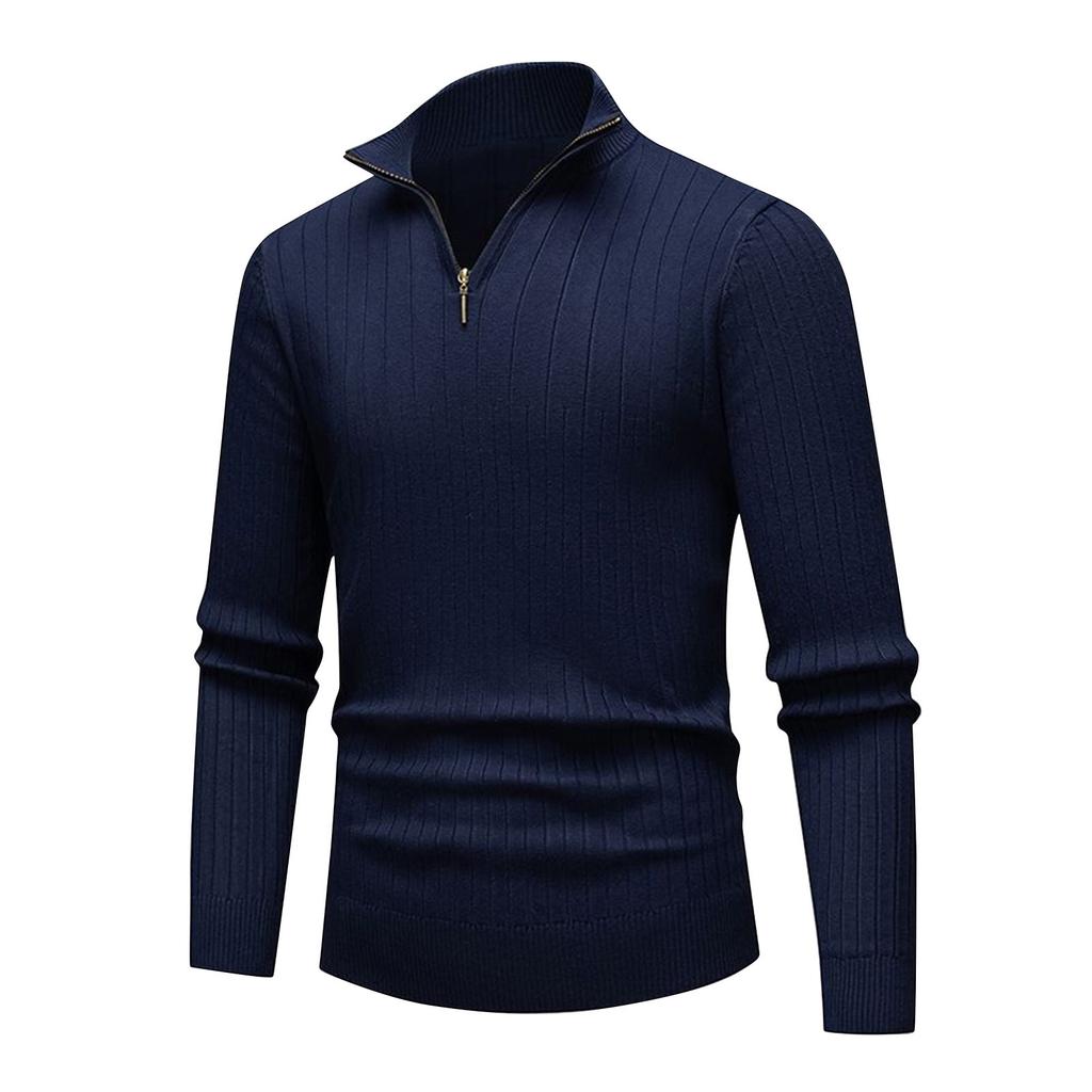 Men's Solid Color Knitted Zipper Stand Collar Long Sleeve Top Men's Casual Fashion Long Sleeve Top