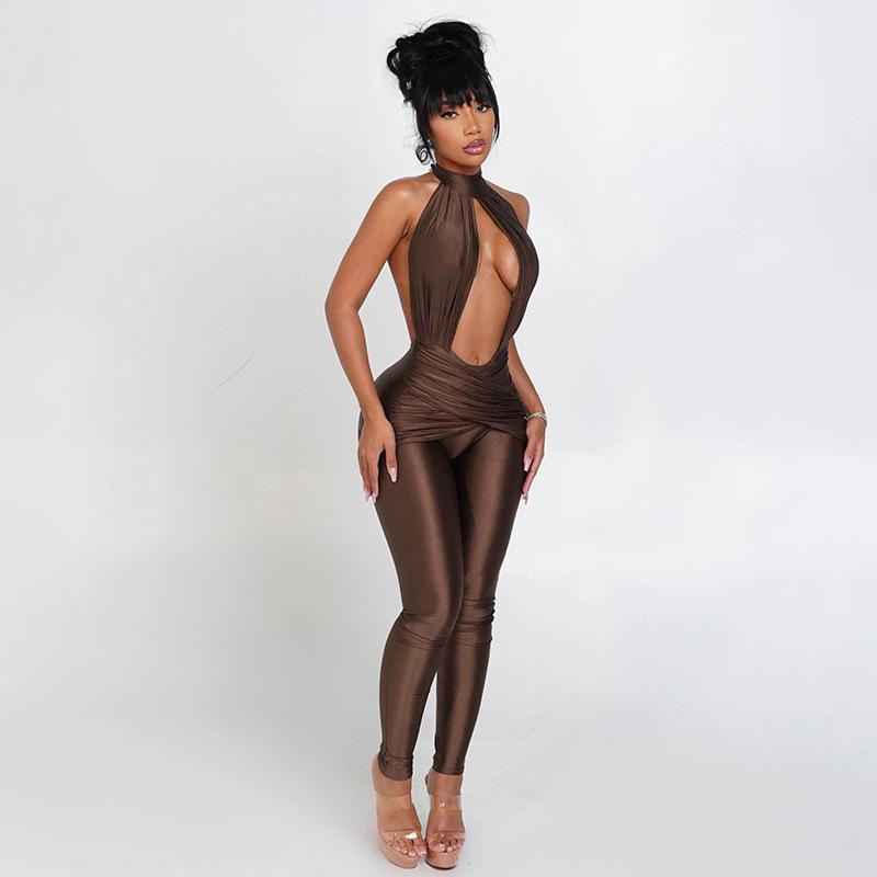 European Cross-Border Autumn/Winter Women's Sexy Halter Neck Cutout Jumpsuit
