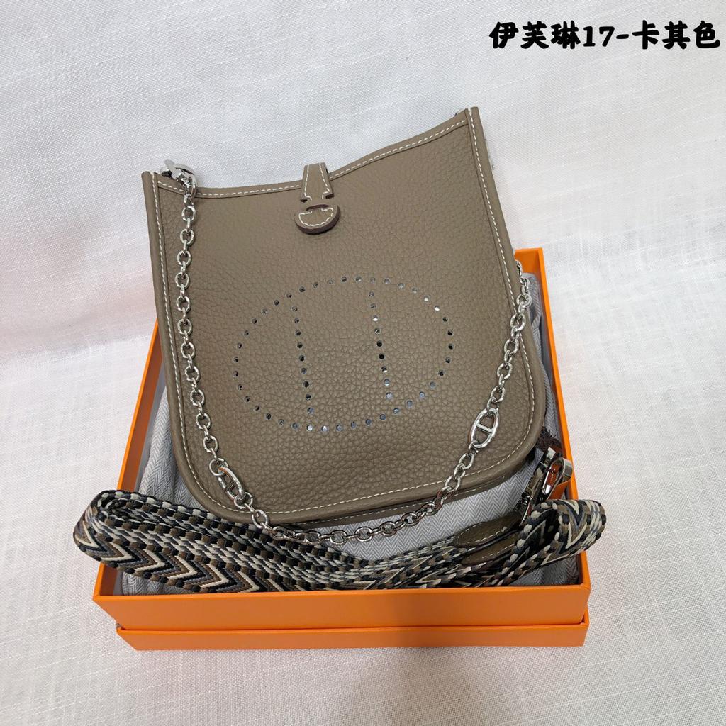 Spot Wholesale Top Layer Cowhide Evelyn Bag Genuine Leather Mini Bucket Bag TC Leather Mini Shoulder Crossbody Bag Tide