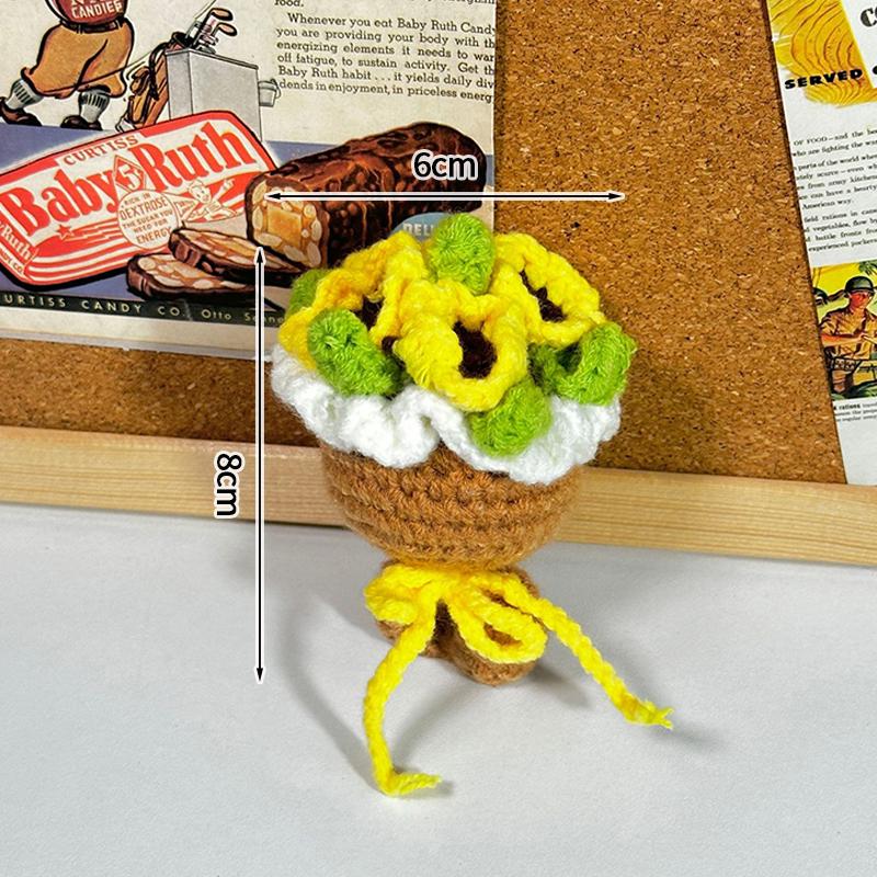 

Sunflower Rose Crochet Bouquet Keychain Mini Artificial Flowers Keyring Handmade Knitted Bags Pendants Decoration Charms Gifts