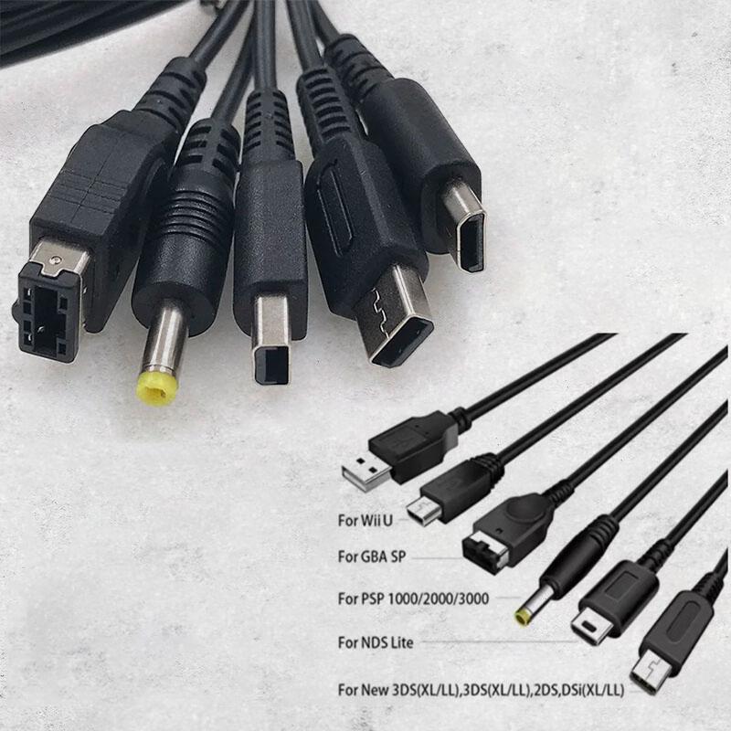 1PC Cable Fast Charging Cable 5 In 1 USB Game Charger Cord Wire For New 3DS XL NDS Lite NDSI LL WI I U GBA PSP
