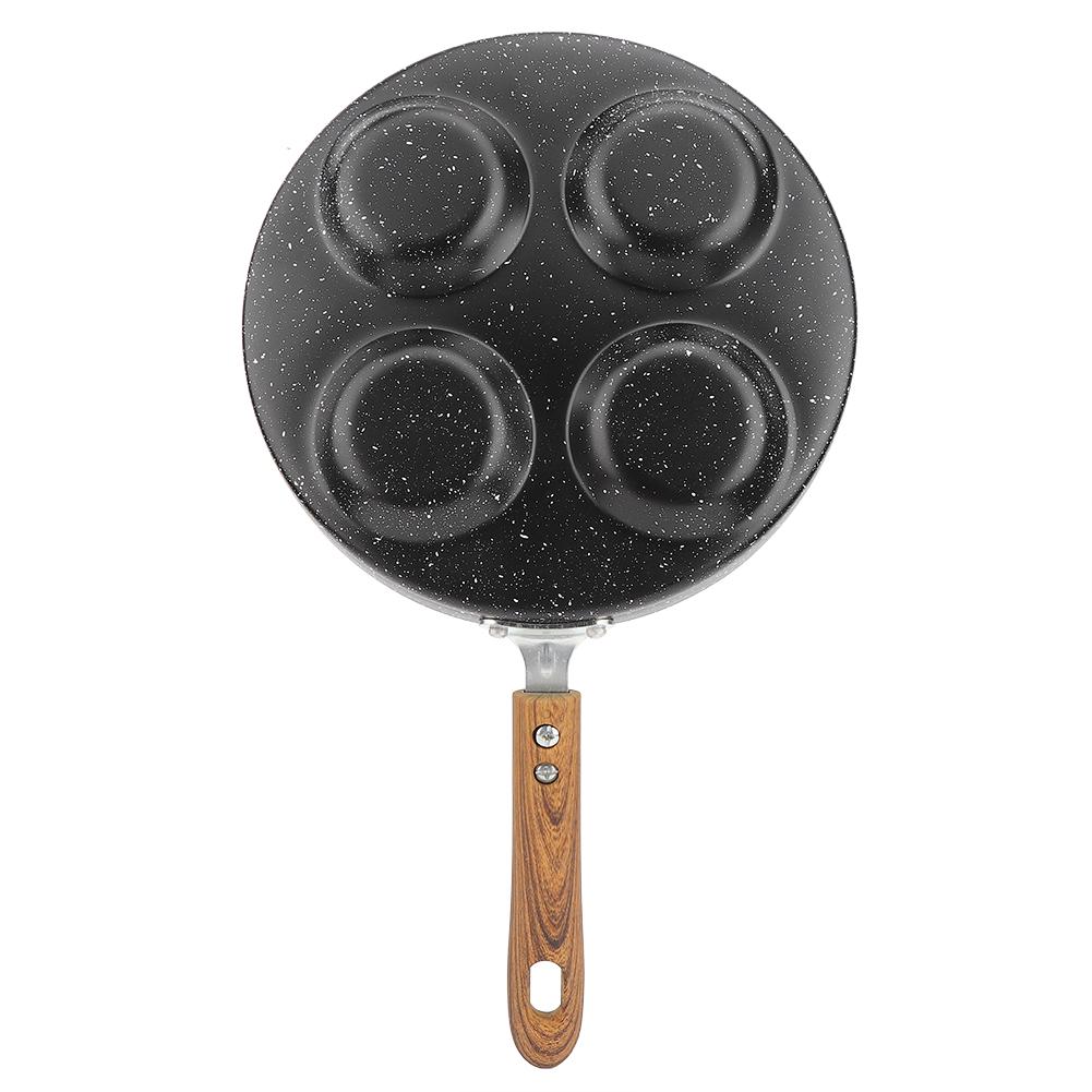 Four Hole Frying Pot Non Stick Cooking Pan Breakfast Maker with Wood Handle Kitchen Utensils