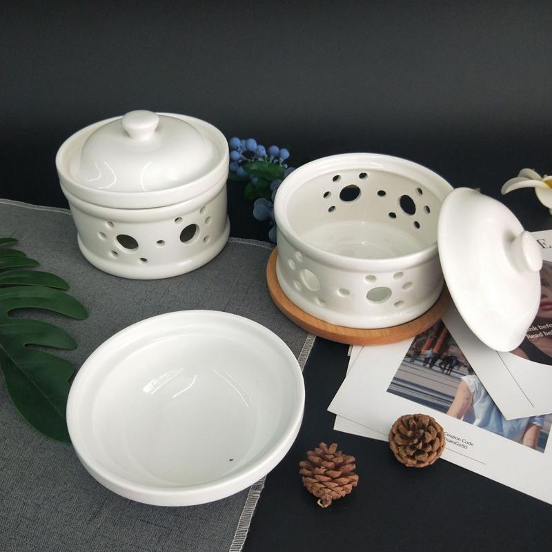 Hollowed-out Design Ceramic Stew Bowl  Heat Preservation Stew Bowl Candle Heater