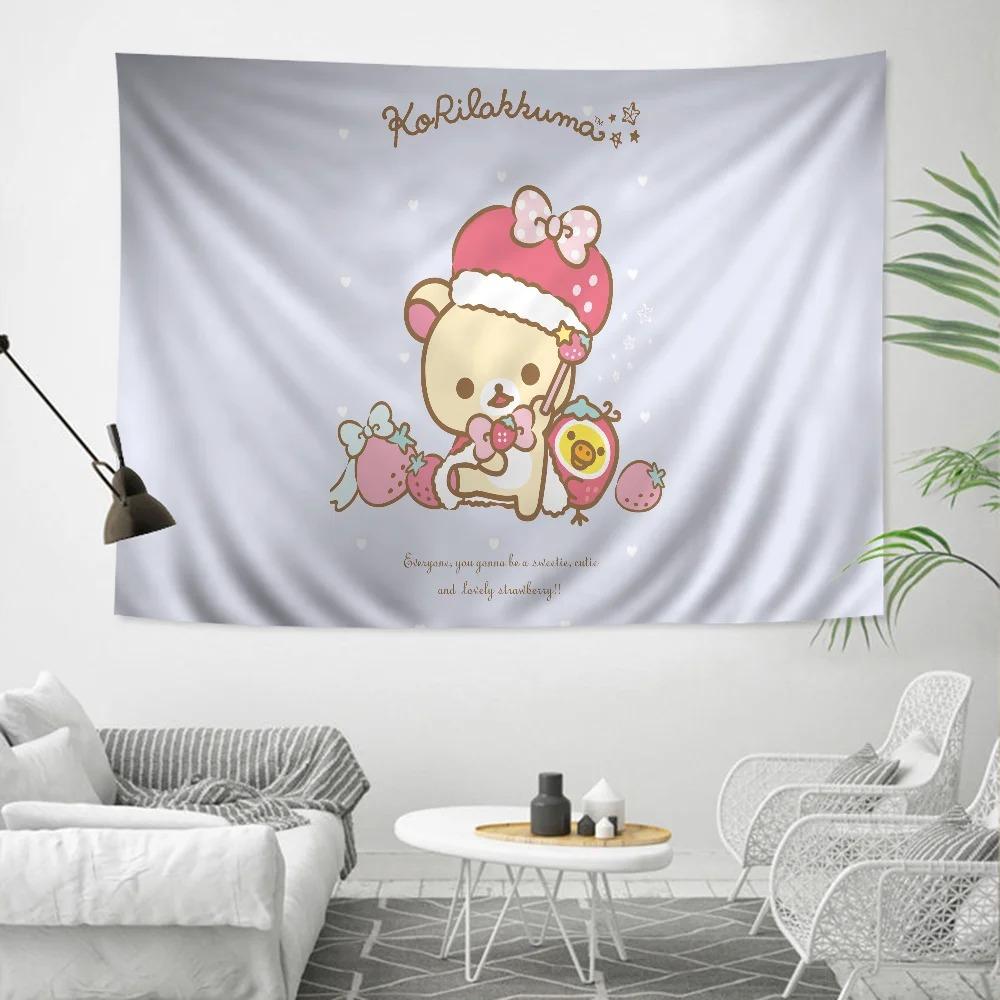 RRilak Bear Kuma Bear Anime Tapestry Hippie Flower Wall Carpet Dormitory Decoration Cheap Hippie Wall Hanging