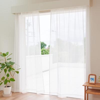 Curtain Laboratory Natural Width 100cm X Length Set of UV with Adjuster and Plain "Gauze-like Lace, White" 188cm, 2, Protection, Washable, Hooks,