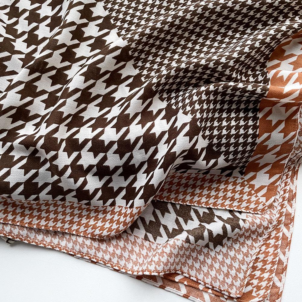Houndstooth Large Scarf, Shawl, Women’s Headscarf, Herringbone Silk Scarf, Accessory, Scarf